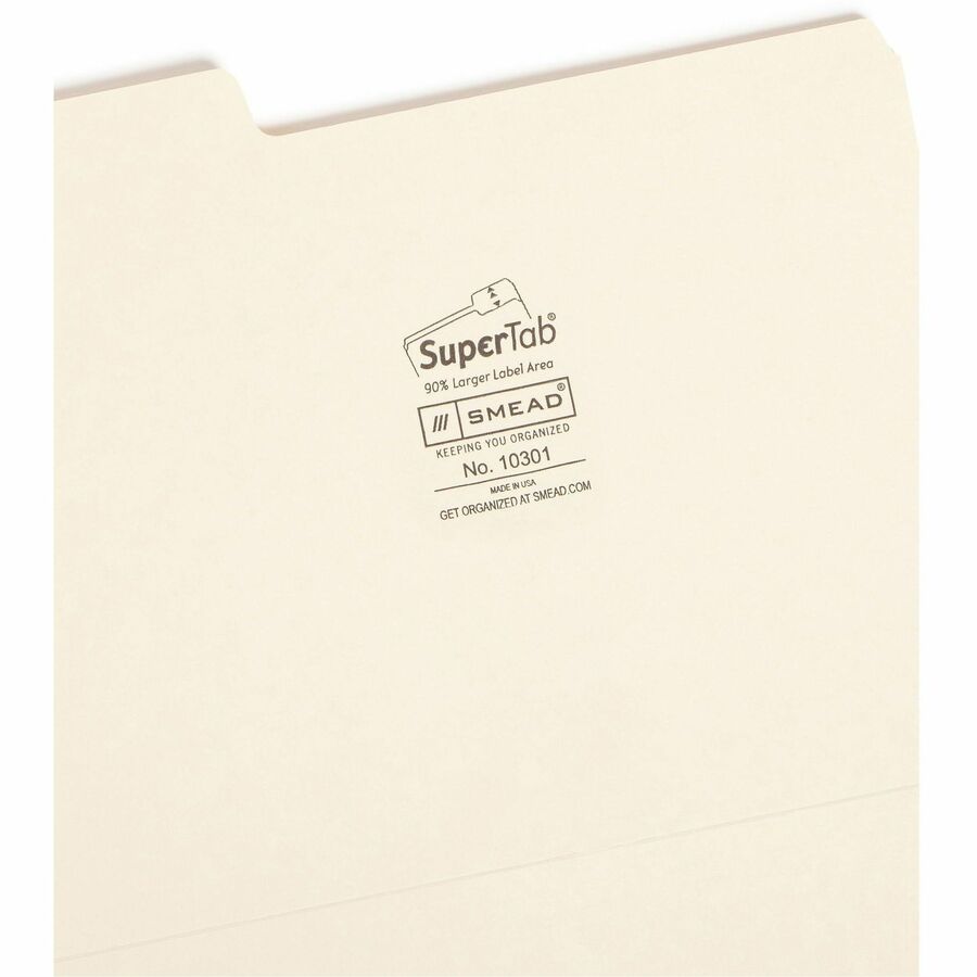 SuperTab Top Tab File Folders, 1/3-Cut Tabs: Assorted, Letter Size, 0.75" Expansion, 11-pt Manila, 100/Box