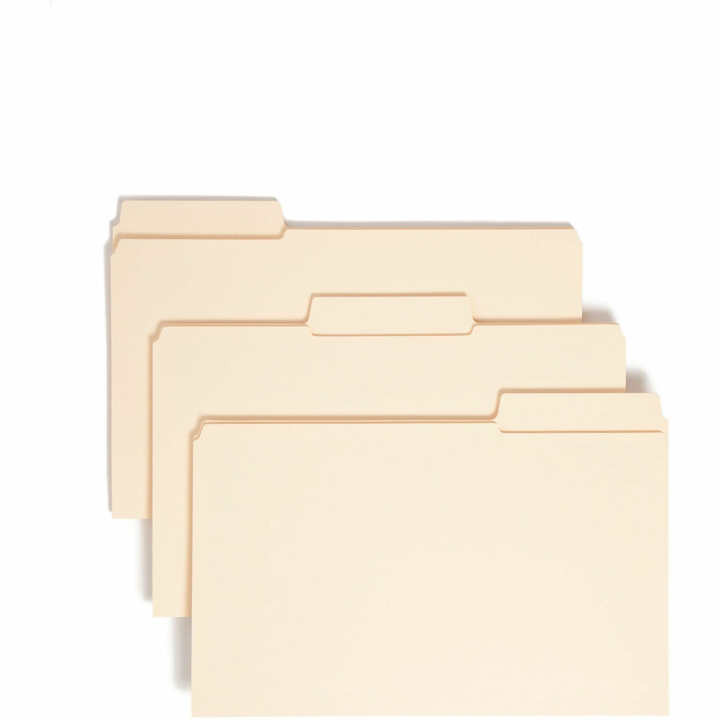 SuperTab Reinforced Guide Height Top Tab Folders, 1/3-Cut Tabs: Assorted, Legal Size, 0.75" Expansion, Manila, 100/Box