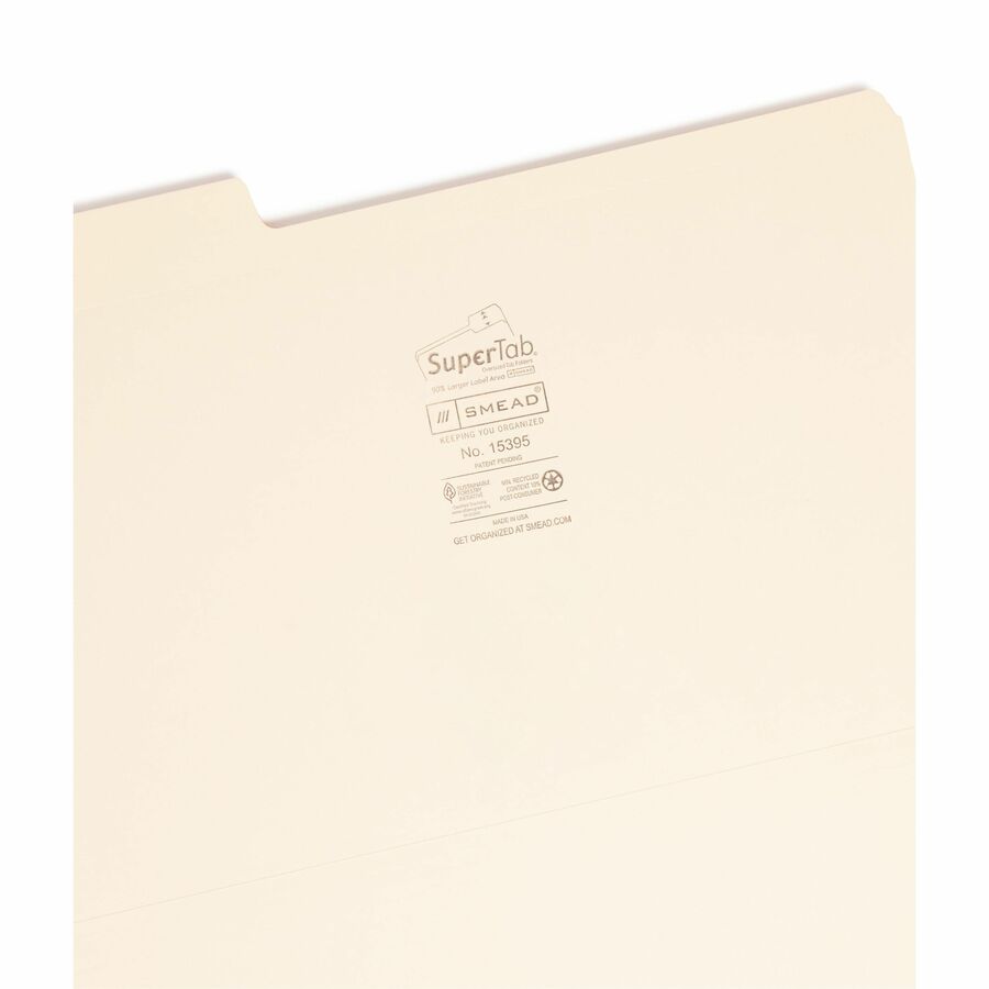 SuperTab Reinforced Guide Height Top Tab Folders, 1/3-Cut Tabs: Assorted, Legal Size, 0.75" Expansion, Manila, 100/Box