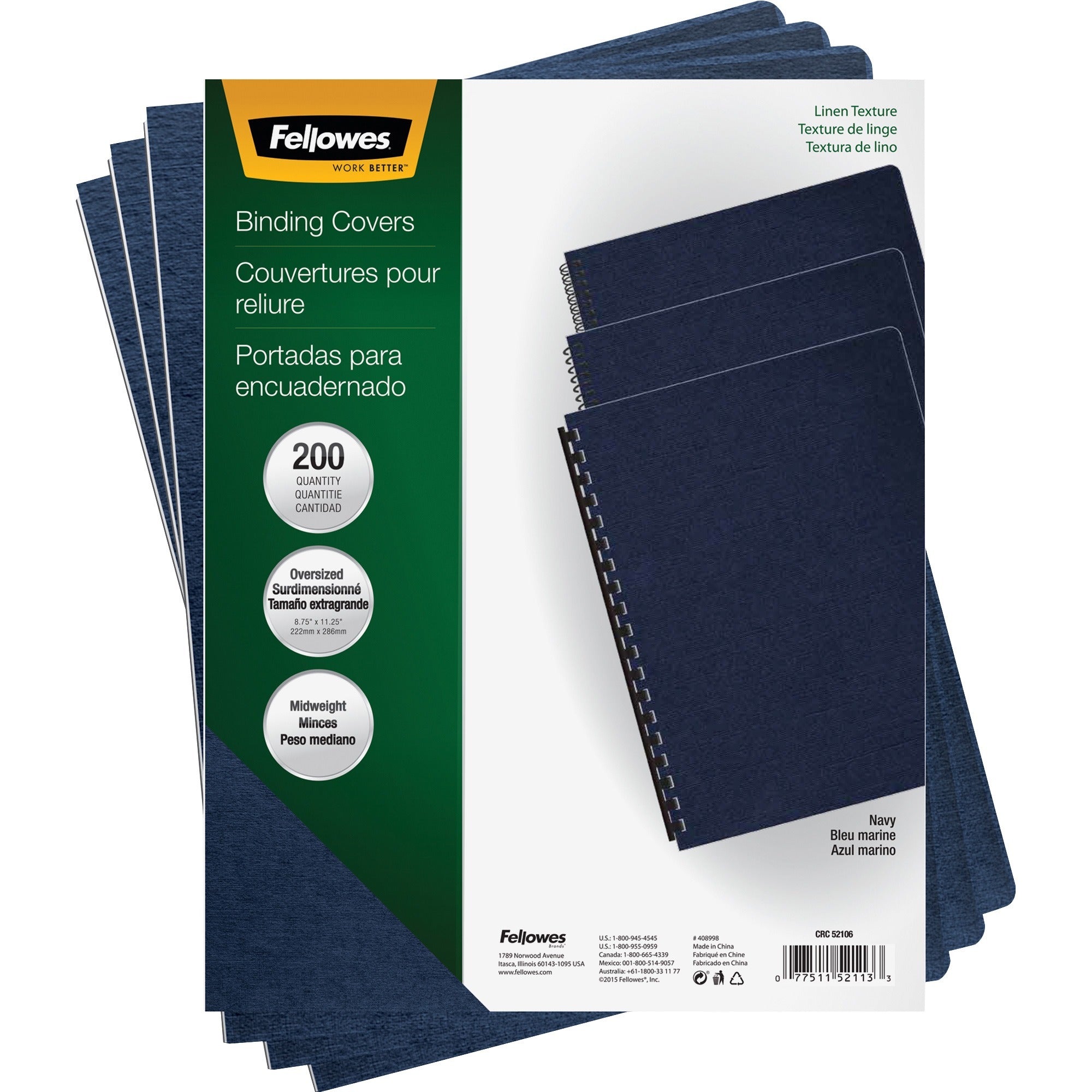 Expressions Linen Texture Presentation Covers for Binding Systems, Navy, 11.25 x 8.75, Unpunched, 200/Pack