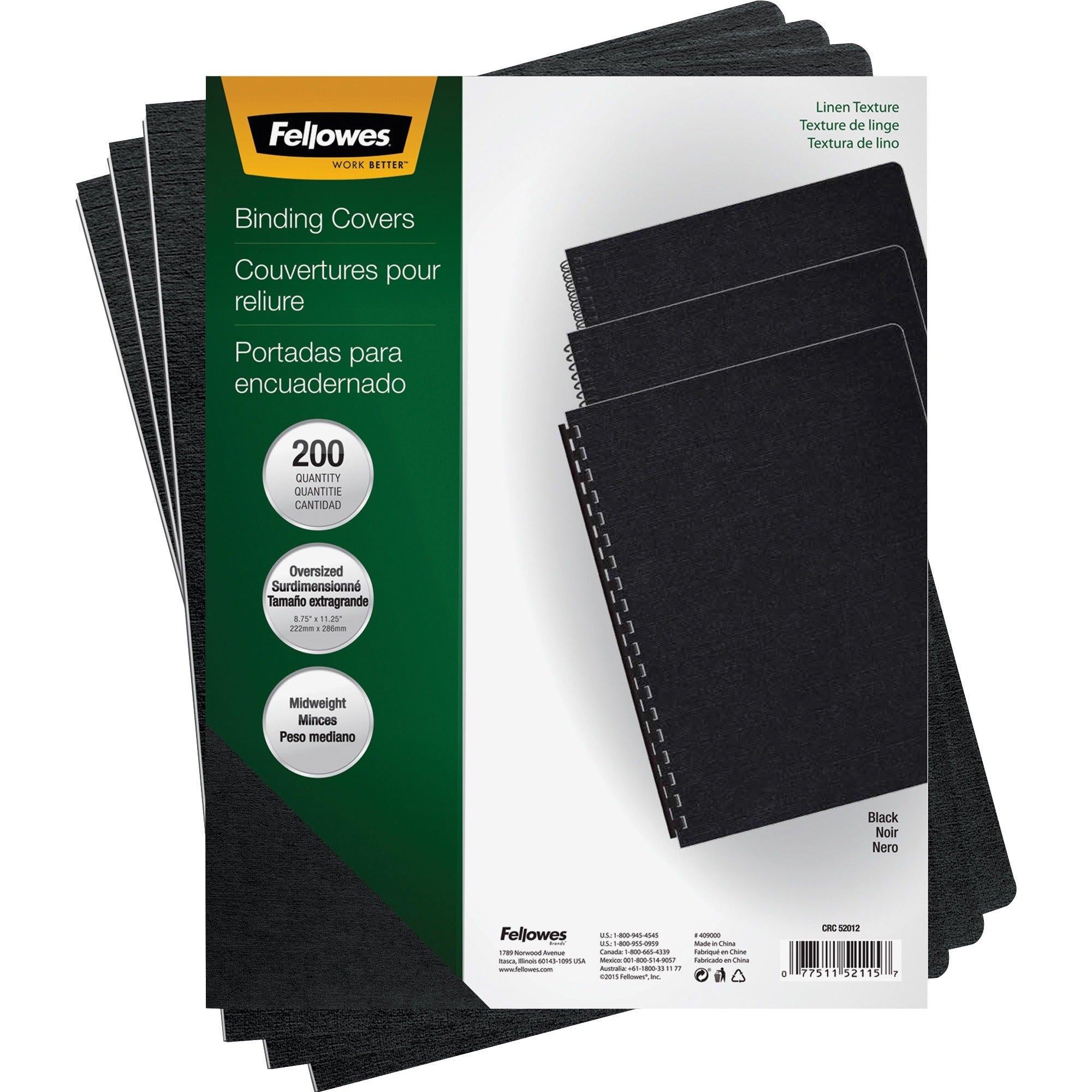 Expressions Linen Texture Presentation Covers for Binding Systems, Black, 11.25 x 8.75, Unpunched, 200/Pack
