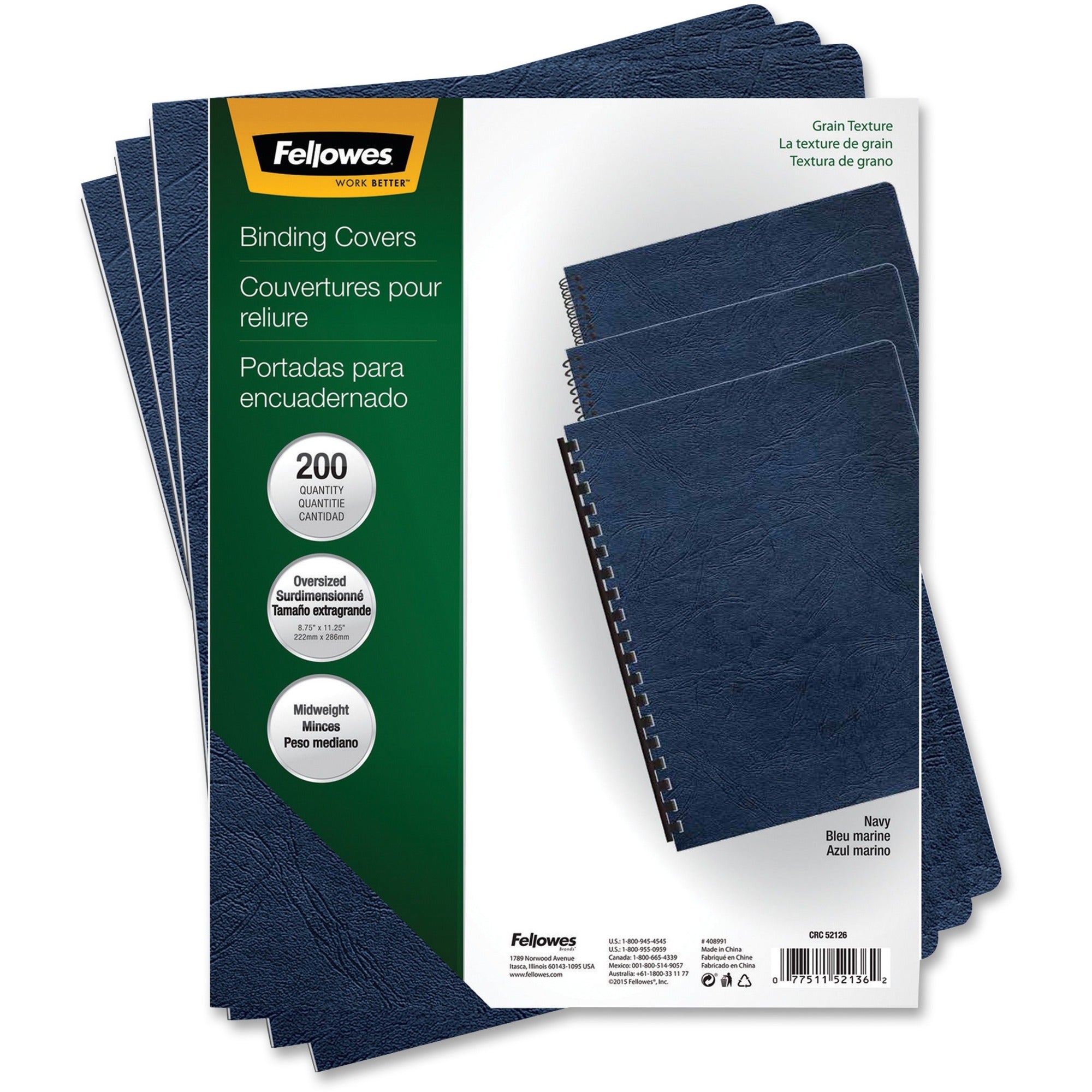 Expressions Classic Grain Texture Presentation Covers for Binding Systems, Navy, 11.25 x 8.75, Unpunched, 200/Pack