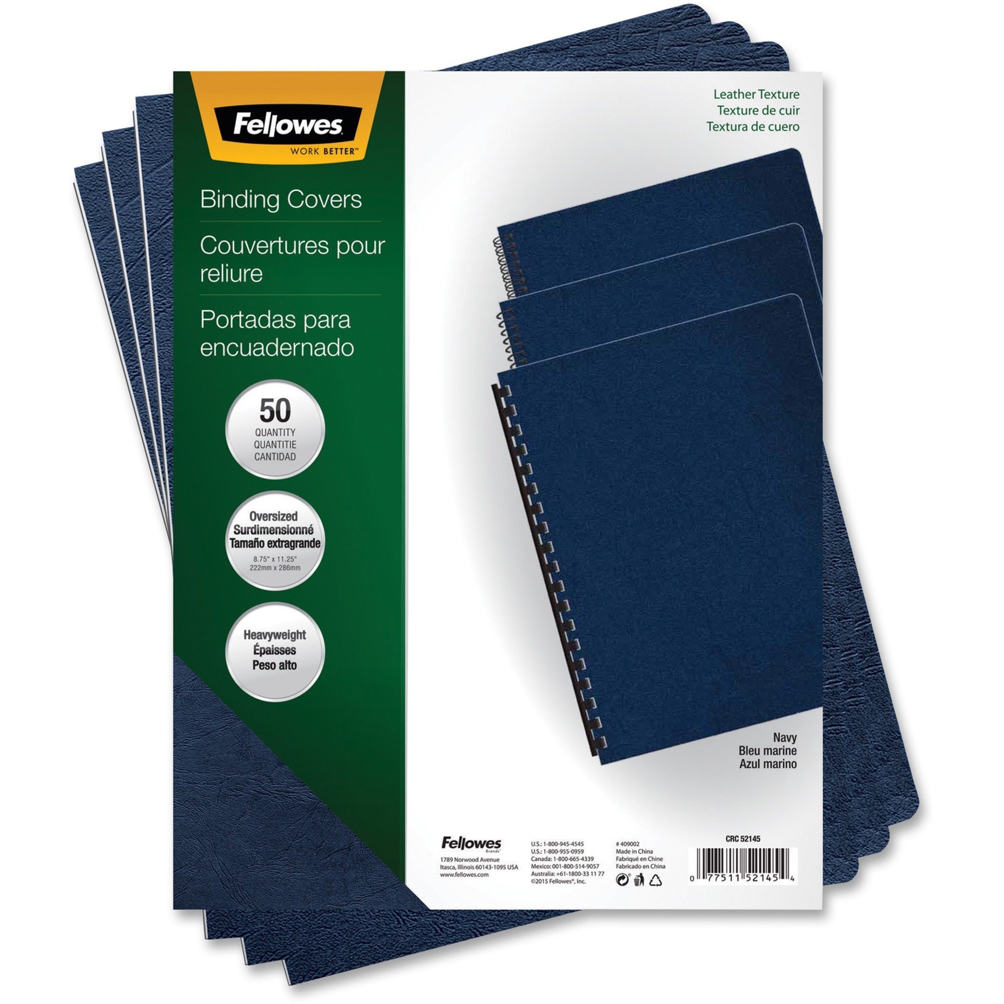 Executive Leather-Like Presentation Cover, Navy, 11.25 x 8.75, Unpunched, 50/Pack