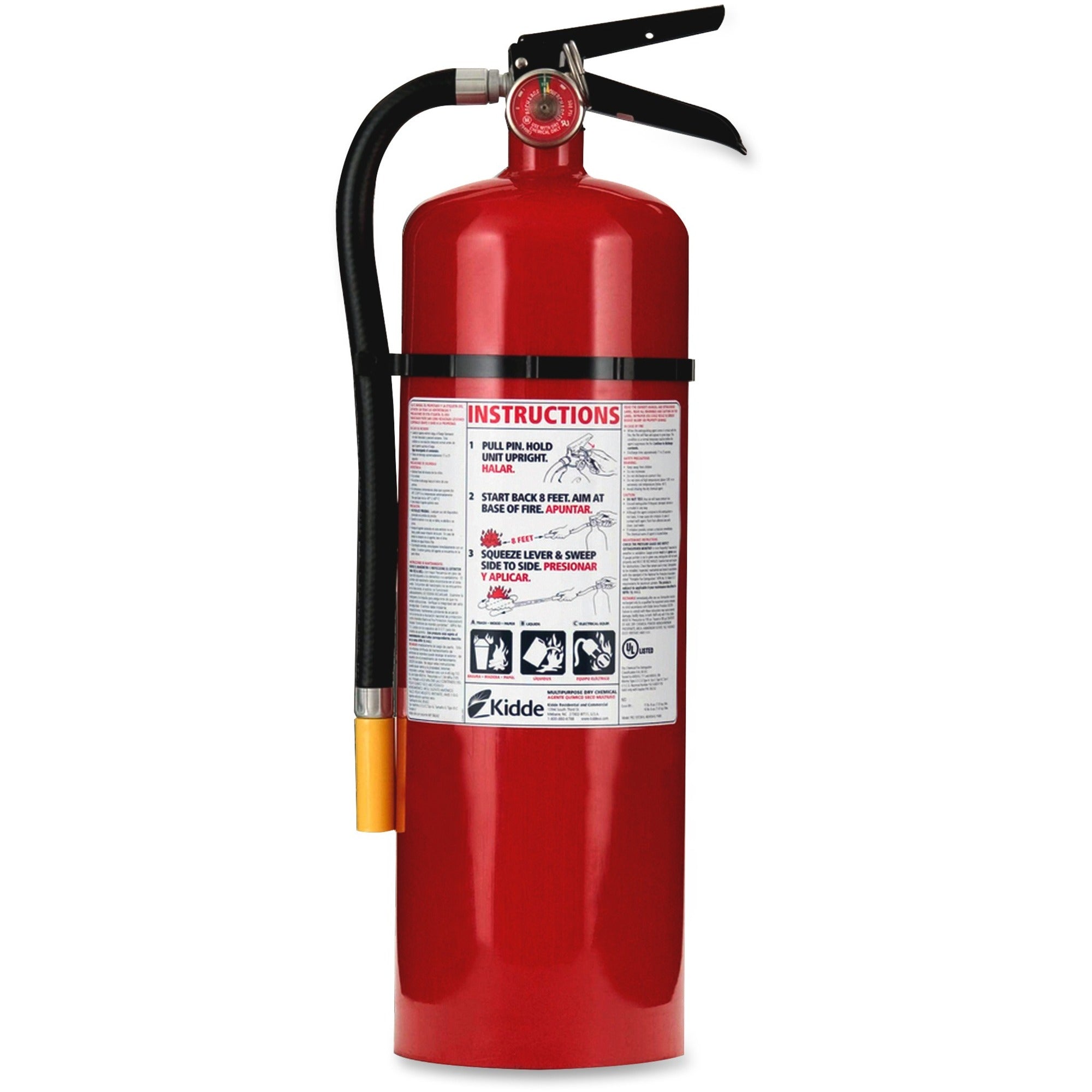 Kidde Pro 10 Fire Extinguisher - 10 lb Capacity - Rechargeable, Impact Resistant - Red - 