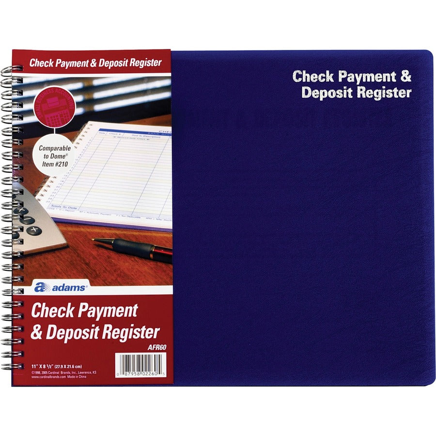 Adams Check Payment & Deposit Register - 96 Sheet(s) - 11" x 8.50" Sheet Size - White Sheet(s) - 1 Each