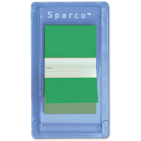 Sparco Removable Standard Flags Dispenser - 100 x Green - 1.75" x 1" - Rectangle - Green - See-through, Self-adhesive, Removable - 100 / Pack - 