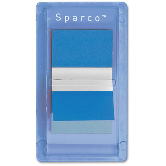Sparco Removable Standard Flags in Dispenser - 100 x Blue - 1.75" x 1" - Rectangle - Blue - See-through, Self-adhesive, Removable - 100 / Pack - 