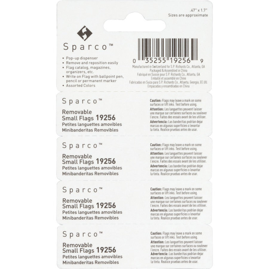 Sparco Pop-up Removable Small Flags - 0.50" - Assorted - See-through, Self-adhesive, Removable - 140 / Pack