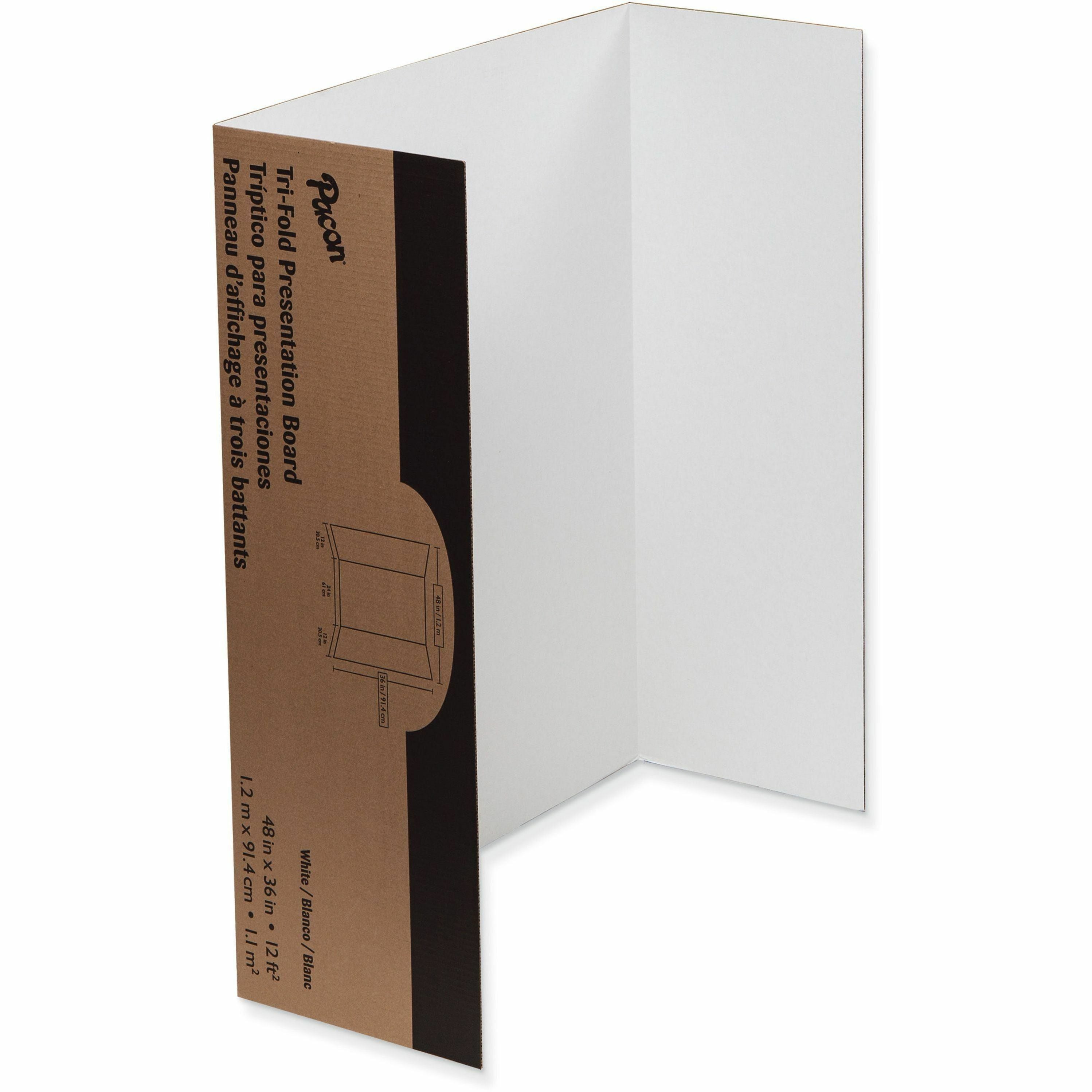 Pacon Presentation Boards - 36" Height x 48" Width - White Surface - Tri-fold, Heavy Duty - 18 / Carton - 