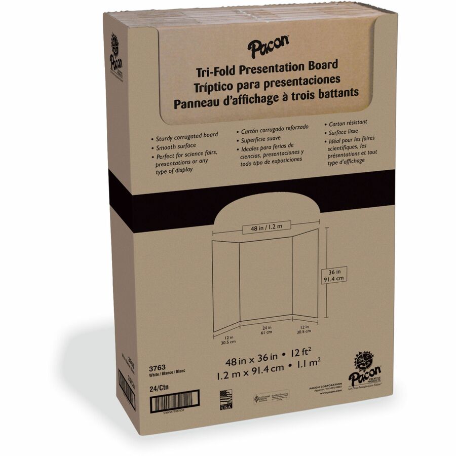 Pacon Presentation Boards - 36" Height x 48" Width - White Surface - 24 / Carton - 