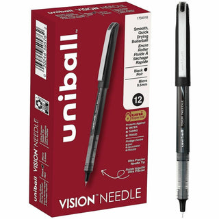 uniball Vision Needle Rollerball Pens - Micro Pen Point - 0.5 mm Pen Point Size - Black Liquid Ink - 1 Dozen