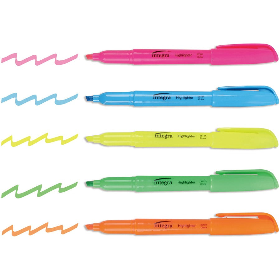 Integra Pen Style Fluorescent Highlighters - Chisel Marker Point Style - Assorted - 1 / Set