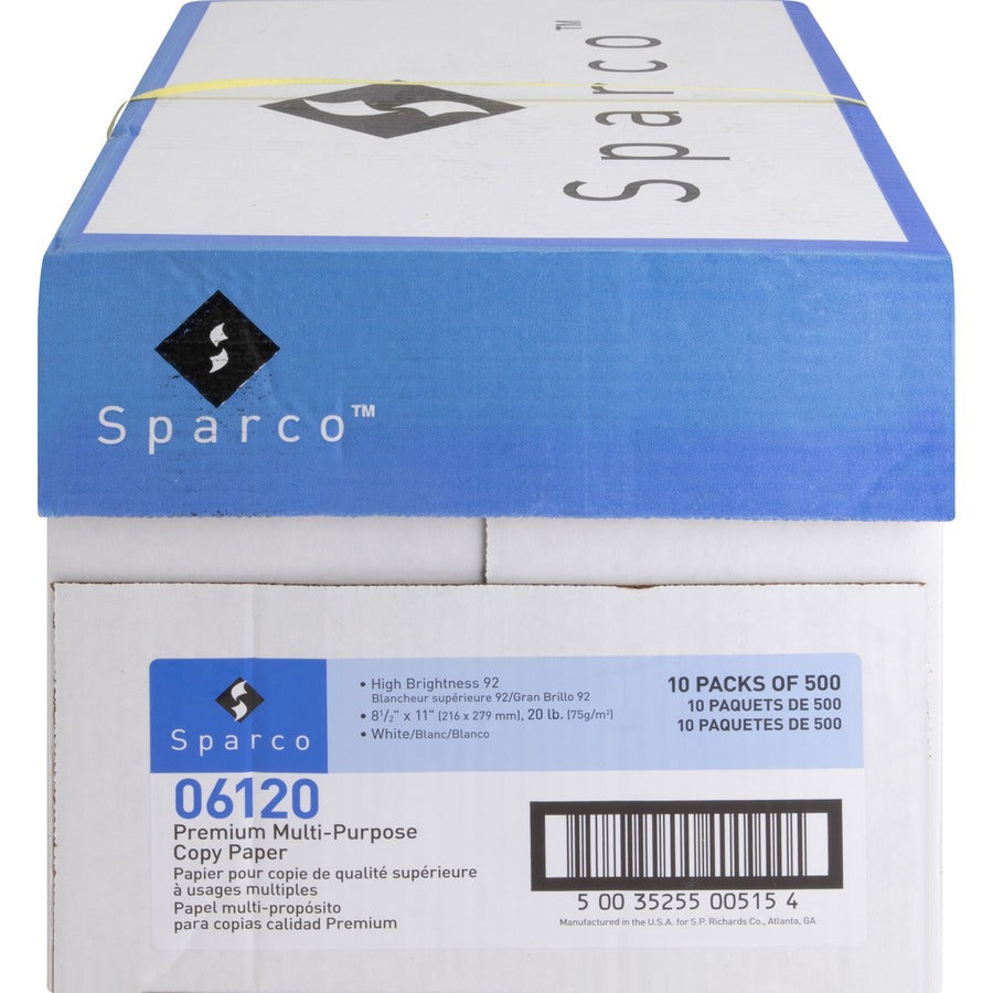 Sparco Copy Paper - 92 Brightness - Letter - 8 1/2" x 11" - 20 lb Basis Weight - 200000 / Pallet - White