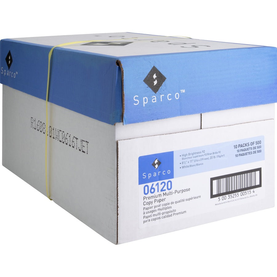 Sparco Copy Paper - 92 Brightness - Letter - 8 1/2" x 11" - 20 lb Basis Weight - 200000 / Pallet - White
