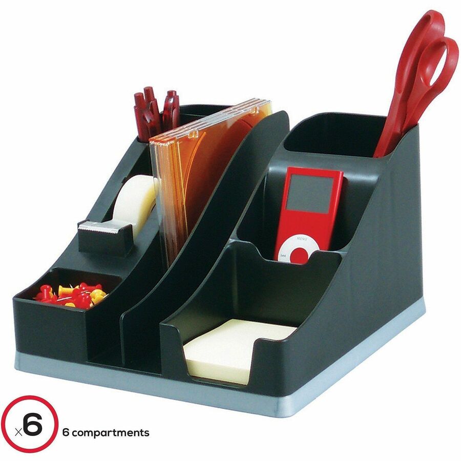 Silhouettes All-In-One Caddy, 6 Compartments, Plastic, 8.13 x 9.13 x 5.19, Black/Silver