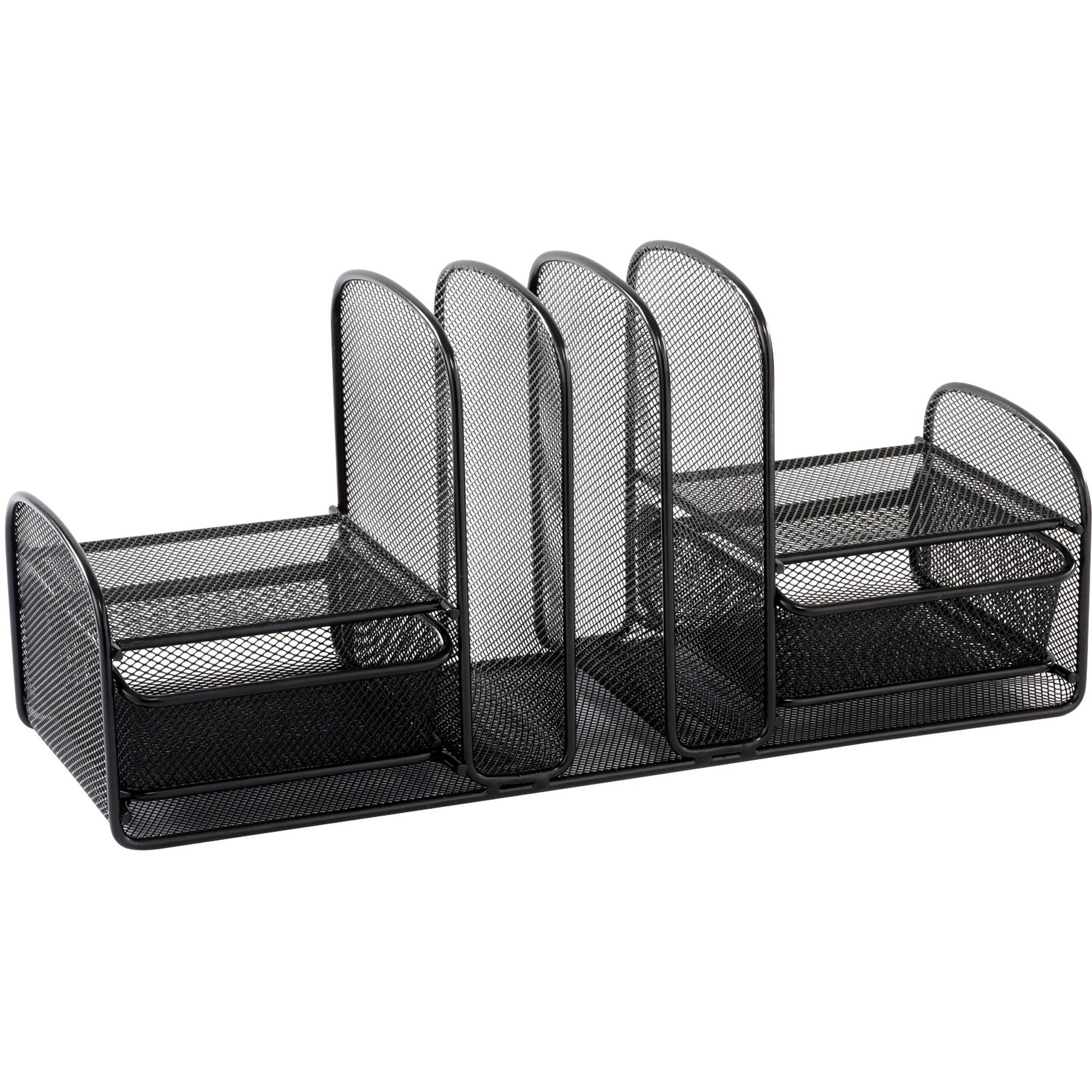 Onyx Mesh Desk Organizer, Three Sections/Two Baskets, Steel Mesh, 17 x 6.75 x 7.75, Black