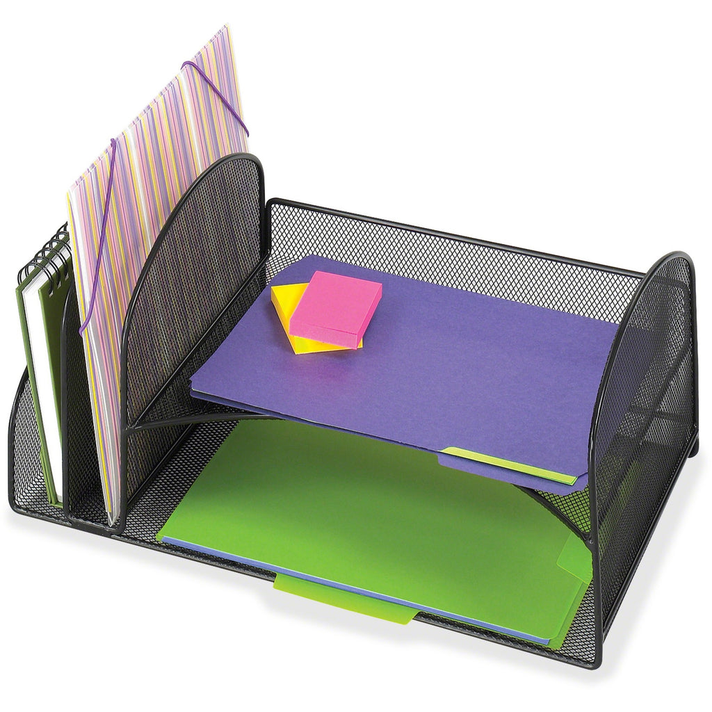 Onyx Mesh Desk Organizer, Two Vertical/Two Horizontal Sections, Steel Mesh, 17 x 10.75 x 7.75, Black