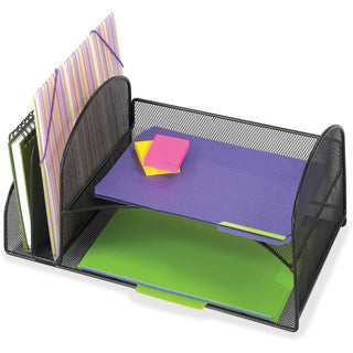 Onyx Mesh Desk Organizer, Two Vertical/Two Horizontal Sections, Steel Mesh, 17 x 10.75 x 7.75, Black