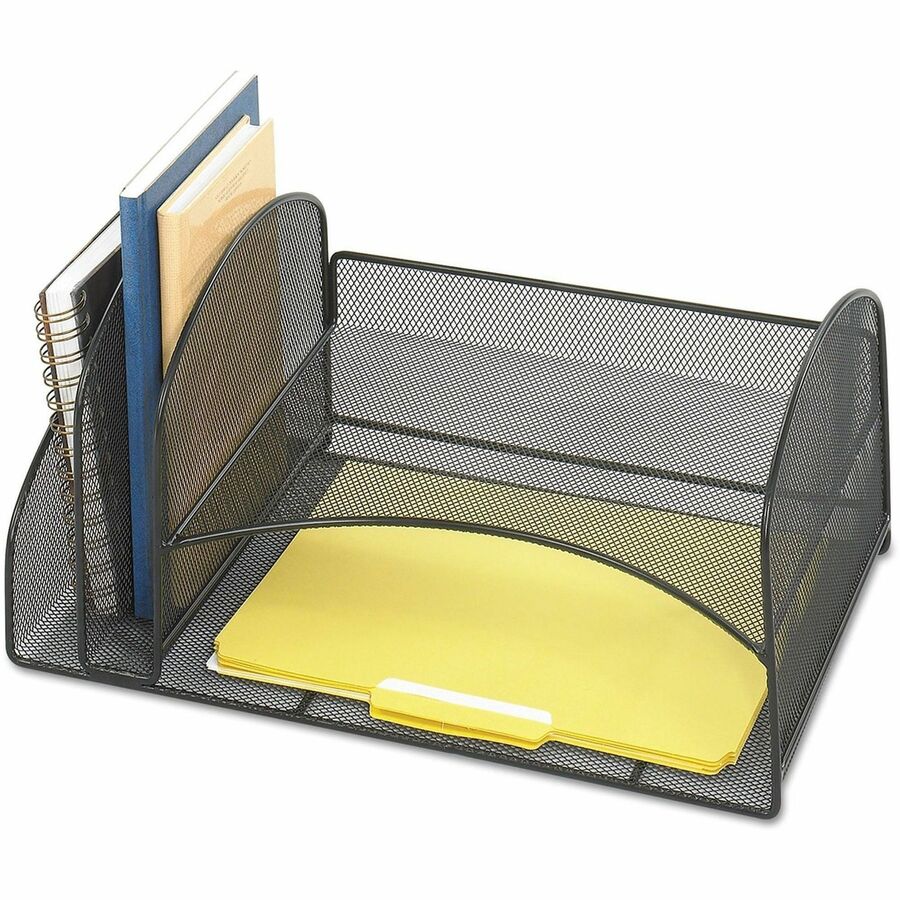 Onyx Mesh Desk Organizer, Two Vertical/Two Horizontal Sections, Steel Mesh, 17 x 10.75 x 7.75, Black