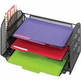 Mesh Desk Organizer, 1 Vertical/3 Horizontal Sections, Steel Mesh, 16.25 x 9 x 8, Black