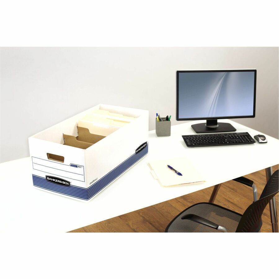 R-KIVE Heavy-Duty Storage Boxes with Dividers, Letter/Legal Files, 12.75" x 16.5" x 10.38", White/Blue, 12/Carton