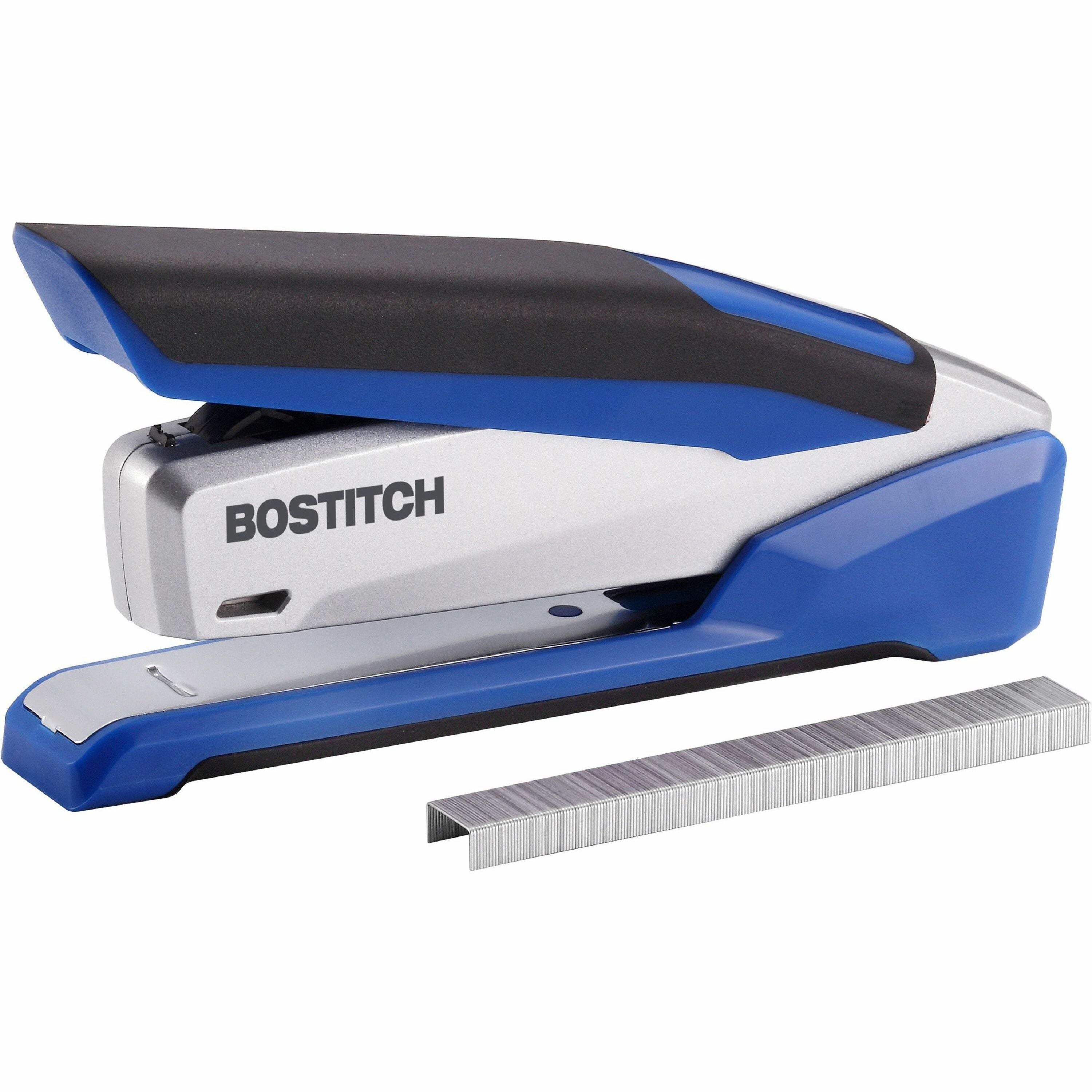InPower One-Finger 3-in-1 Desktop Stapler with Antimicrobial Protection, 28-Sheet Capacity, Blue/Silver