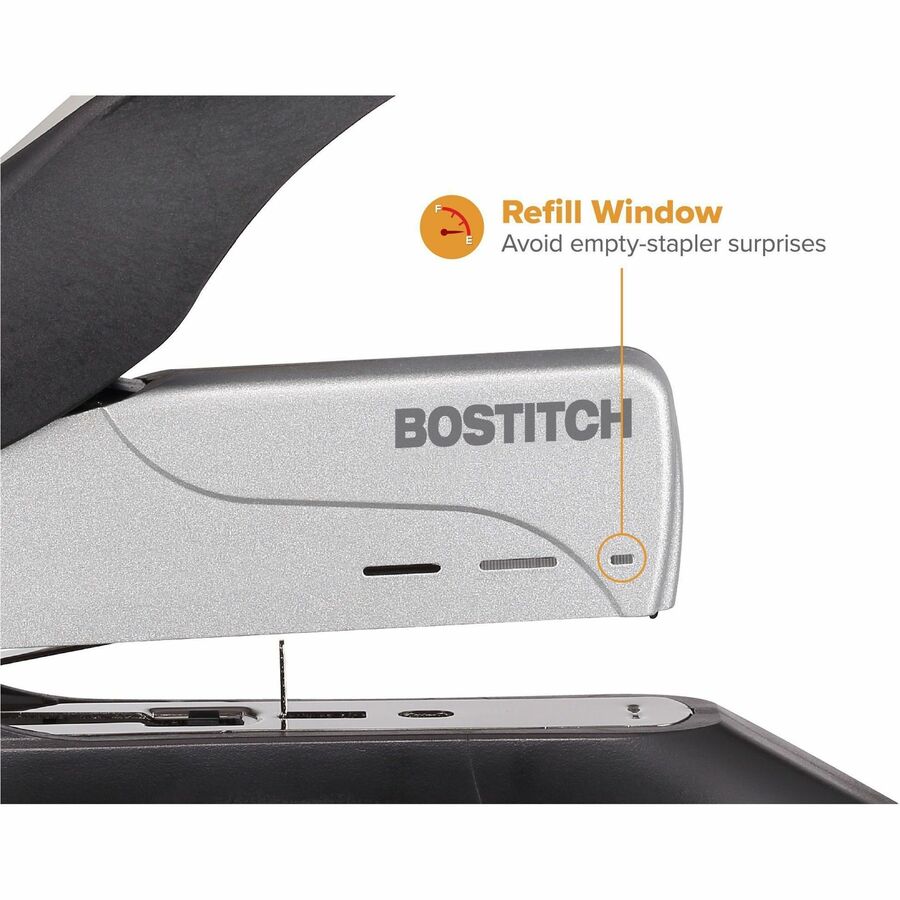 Spring-Powered Premium Heavy-Duty Stapler, 100-Sheet Capacity, Black/Silver