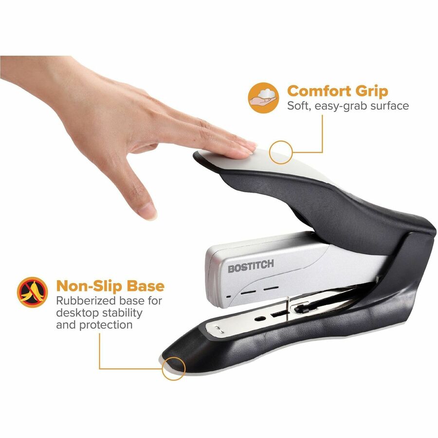 Spring-Powered Premium Heavy-Duty Stapler, 100-Sheet Capacity, Black/Silver