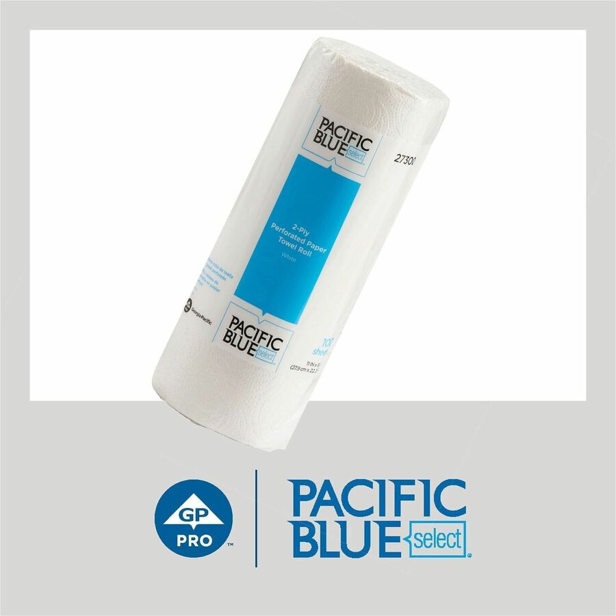 Pacific Blue Select Paper Towel Rolls by GP Pro - 2 Ply - 11" x 8.80" - 100 Sheets/Roll - 4.80" Roll Diameter - 1.63" Core - White - Paper - Perforated, Strong, Absorbent - For Food Service, Multipurpose - 30 Rolls Per Carton - 1 Carton