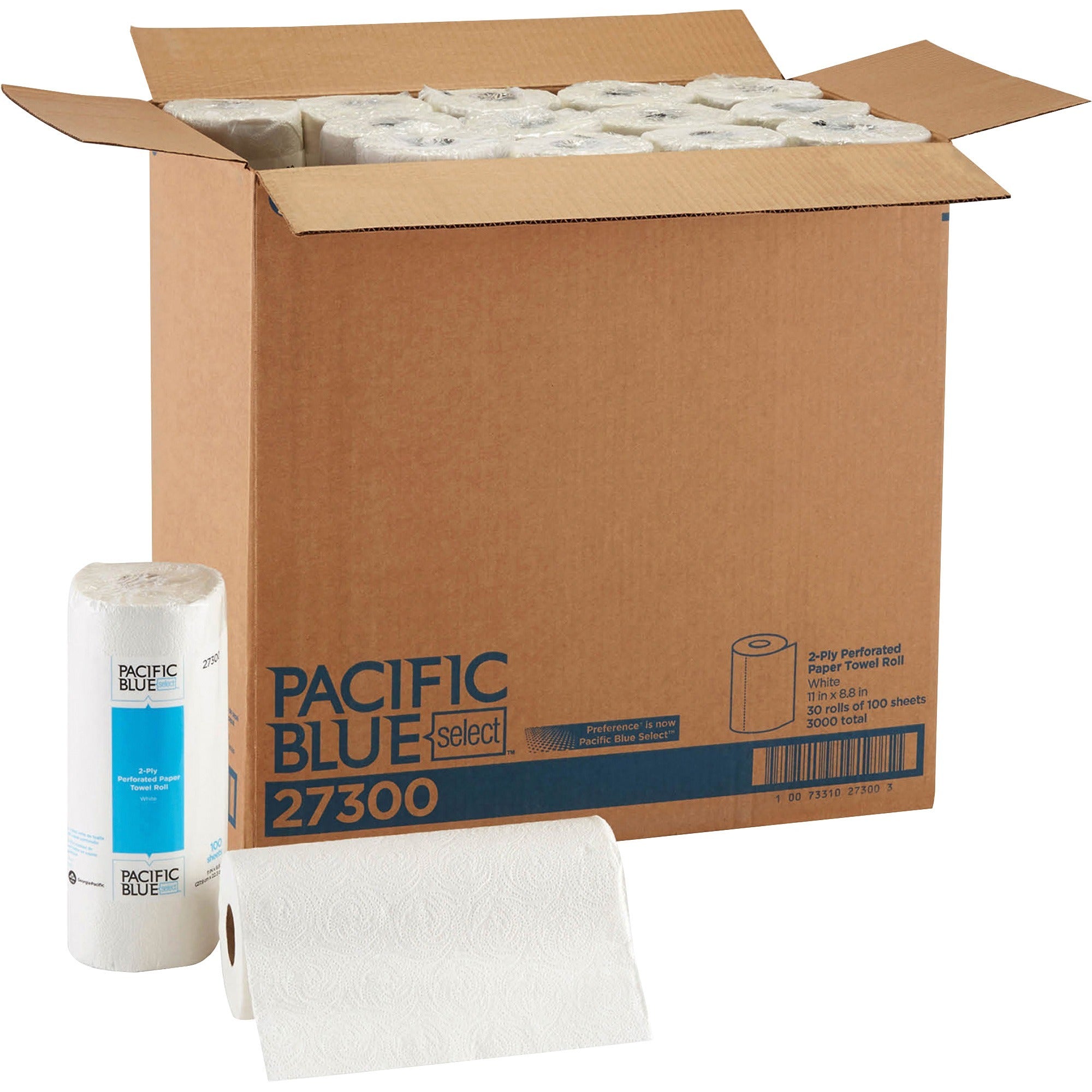pacific-blue-select-paper-towel-rolls-by-gp-pro-2-ply-11-x-880-100-sheets-roll-480-roll-diameter-163-core-white-paper-perforated-strong-absorbent-for-food-service-multipurpose-30-rolls-per-carton-1-carton_gpc27300ct - 1