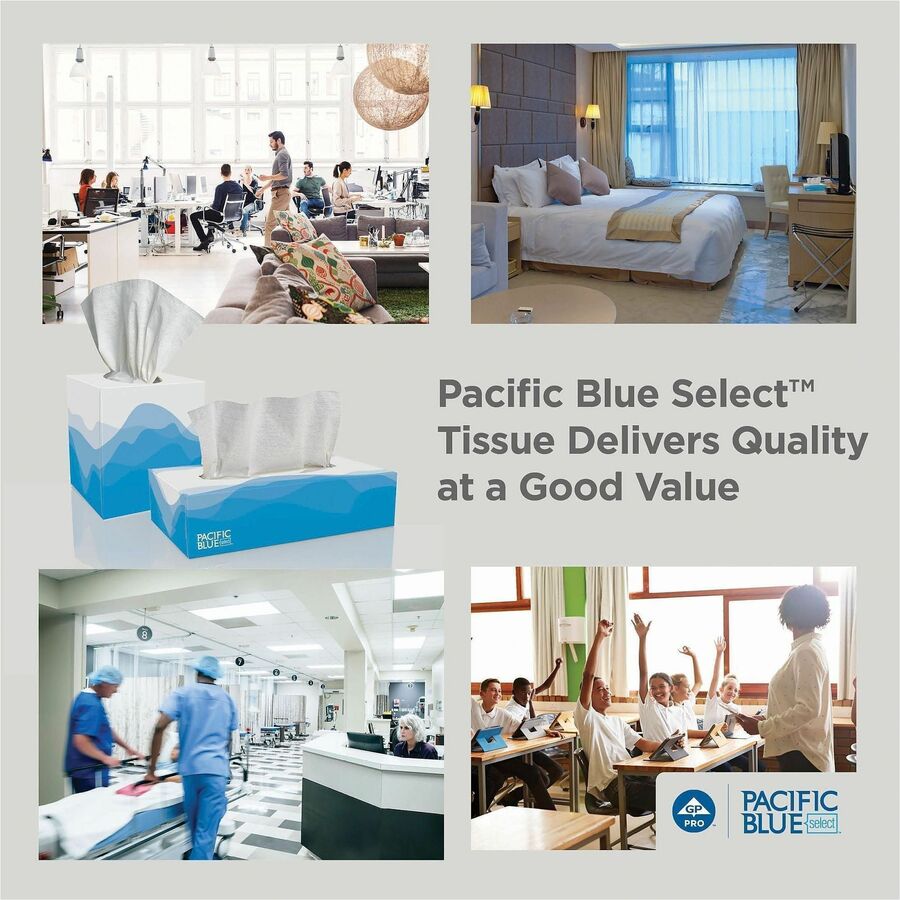Pacific Blue Select Facial Tissue by GP Pro - Flat Box - 2 Ply - 8.33" x 8" - White - Paper - Soft, Absorbent - For Office Building - 100 Per Box - 30 / Carton