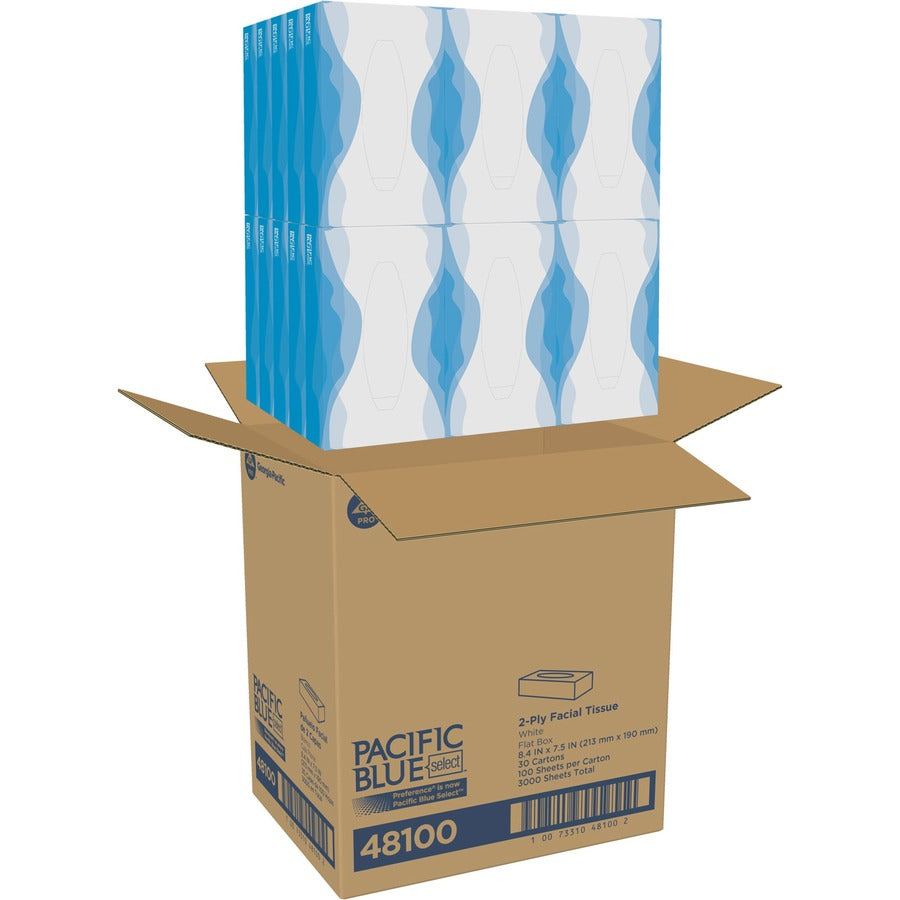 pacific-blue-select-facial-tissue-by-gp-pro-flat-box-2-ply-833-x-8-white-paper-soft-absorbent-for-office-building-100-per-box-30-carton_gpc48100ct - 2