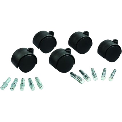 Deluxe Duet Casters, Grip Ring Type B and Type K Stems, 2" Hard Nylon Wheel, Matte Black, 5/Set