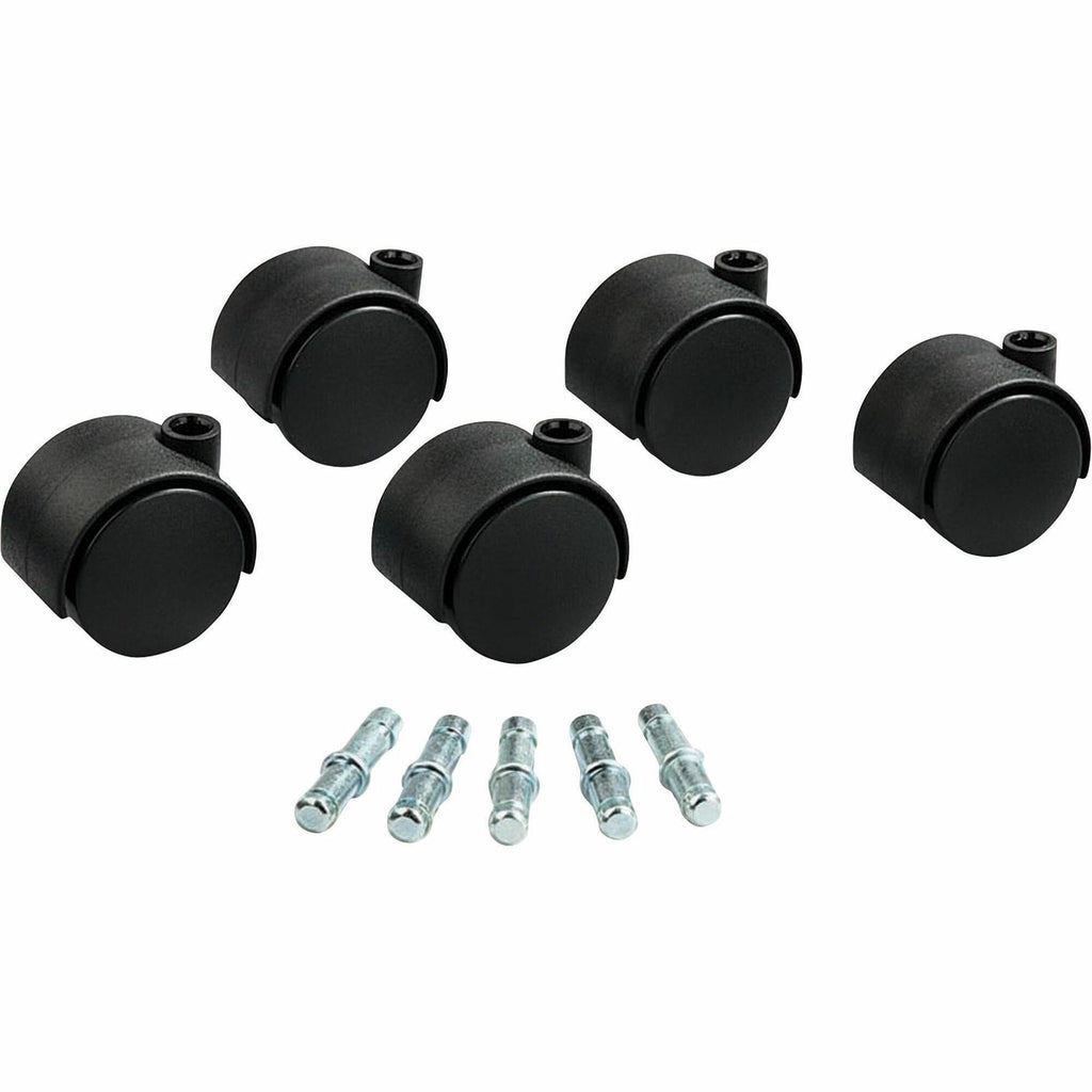Deluxe Duet Casters, Grip Ring Type B and Type K Stems, 2" Hard Nylon Wheel, Matte Black, 5/Set