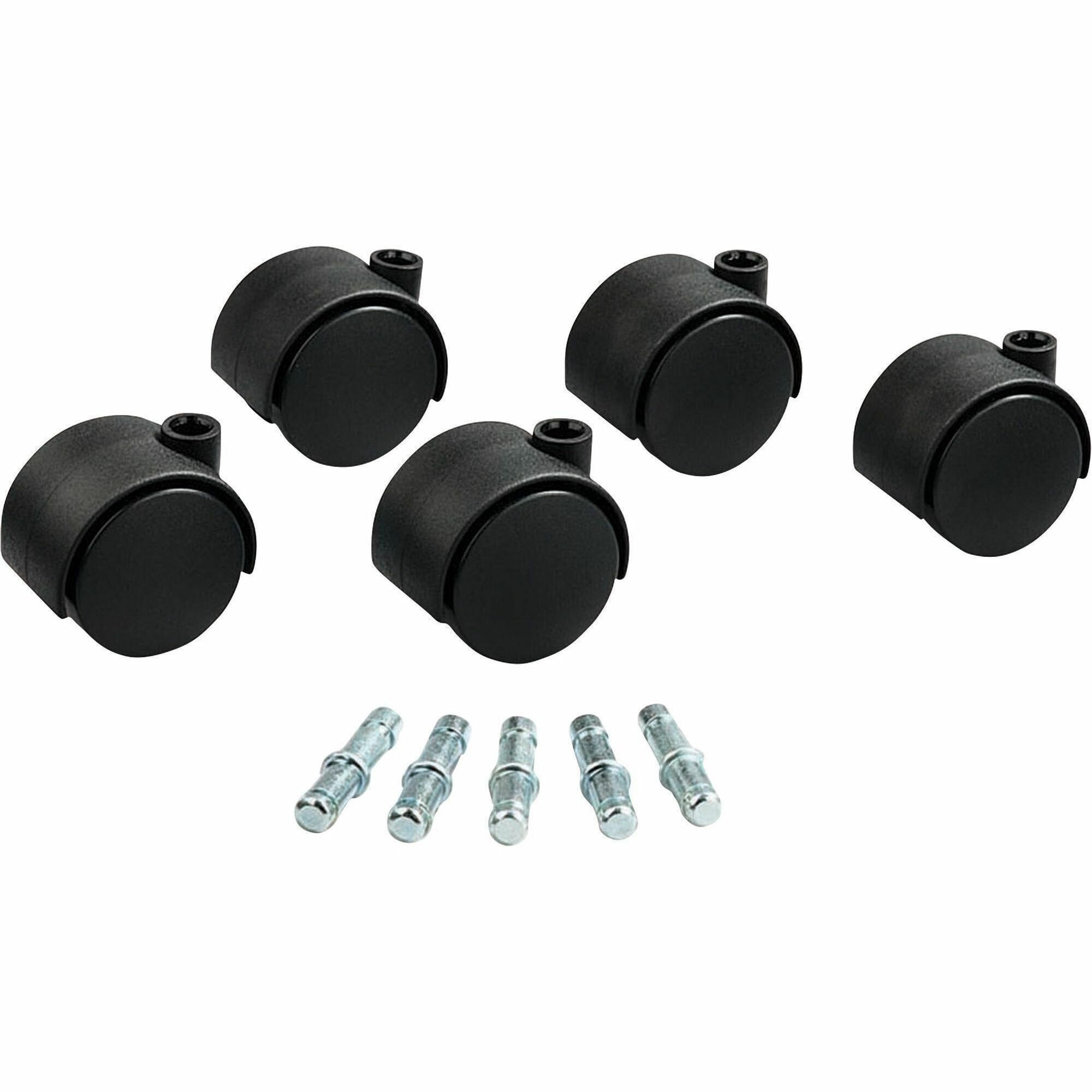 Deluxe Duet Casters, Grip Ring Type B and Type K Stems, 2" Hard Nylon Wheel, Matte Black, 5/Set
