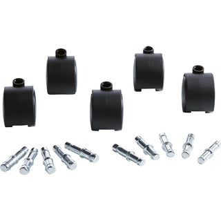 Deluxe Duet Casters, Grip Ring Type B and Type K Stems, 2" Hard Nylon Wheel, Matte Black, 5/Set