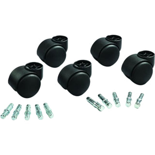 Deluxe Futura Casters, Flush Mount, Grip Ring Type B and Type K Stems, 2.19" Hard Nylon Wheel, Matte Black, 5/Set