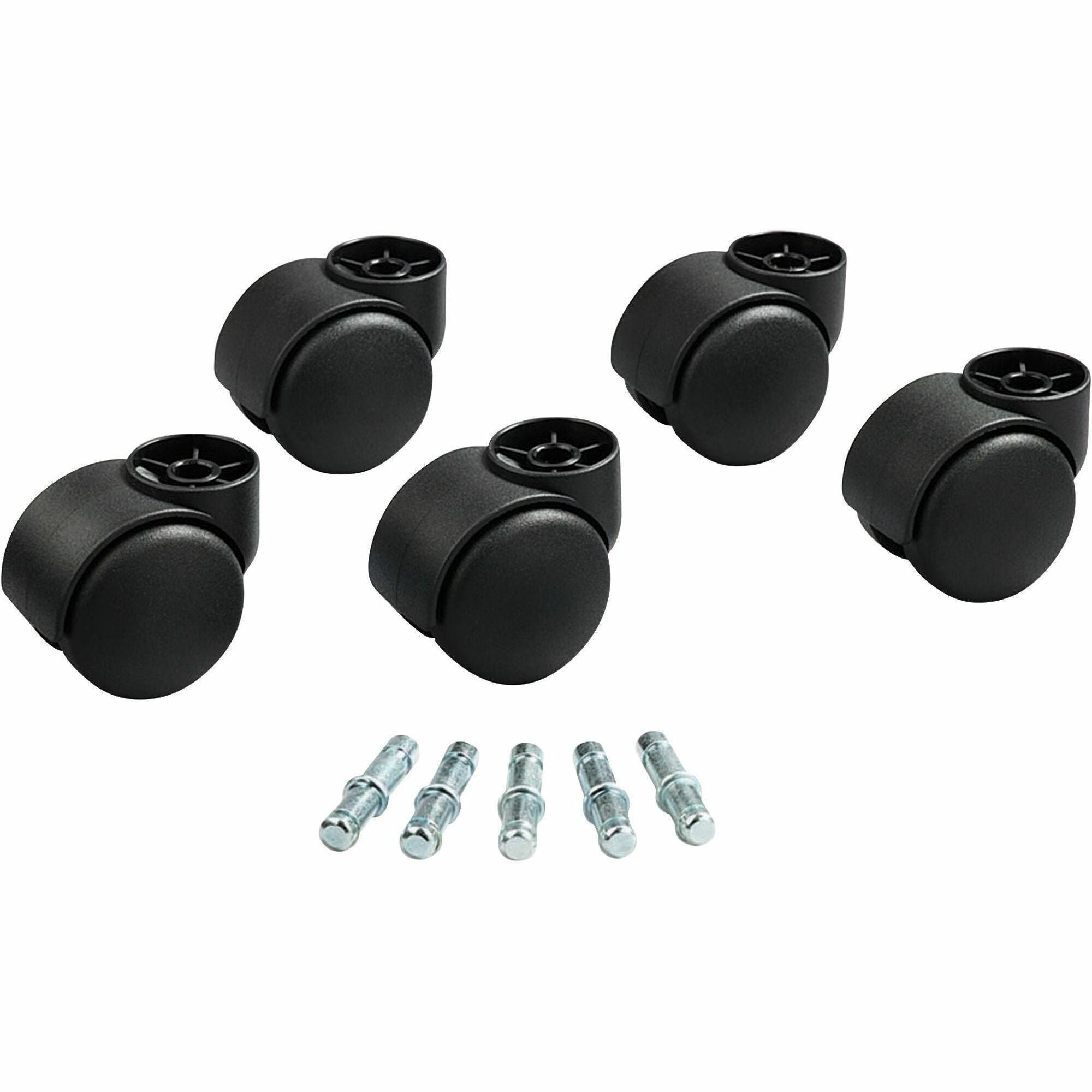 Deluxe Futura Casters, Flush Mount, Grip Ring Type B and Type K Stems, 2.19" Hard Nylon Wheel, Matte Black, 5/Set