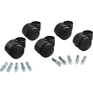 Deluxe Futura Casters, Flush Mount, Grip Ring Type B and Type K Stems, 2.19" Hard Nylon Wheel, Matte Black, 5/Set