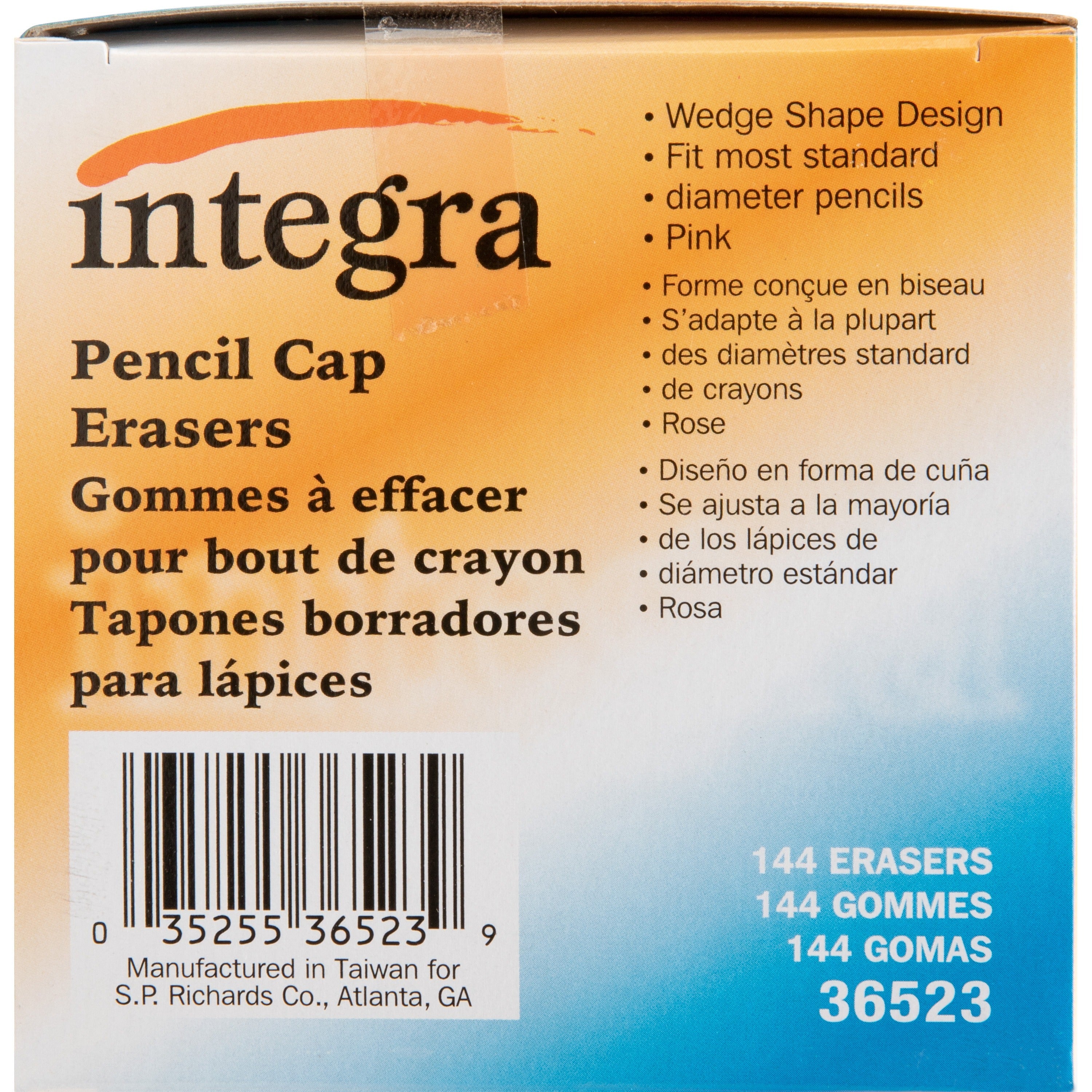 Integra Pink Pencil Cap Eraser - Pink - Wedge - 144 / Box - Latex-free - 