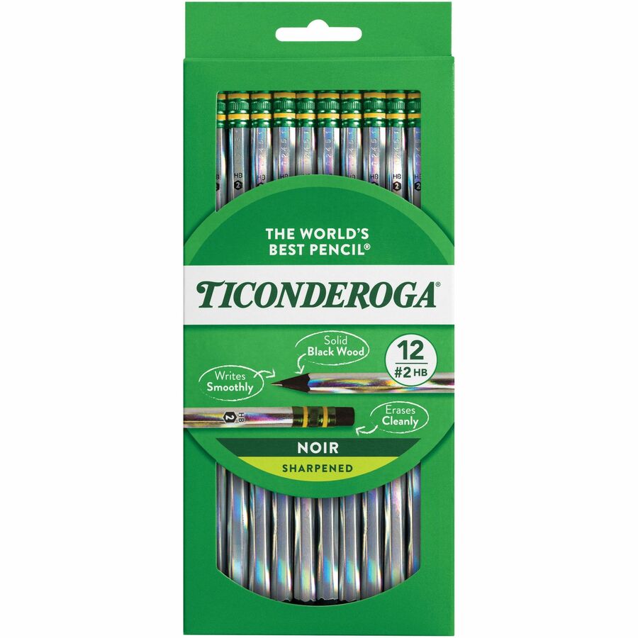 Ticonderoga Noir Pre-Sharpened No. 2 Pencils - #2 Lead - Black Lead - 1 Dozen - 