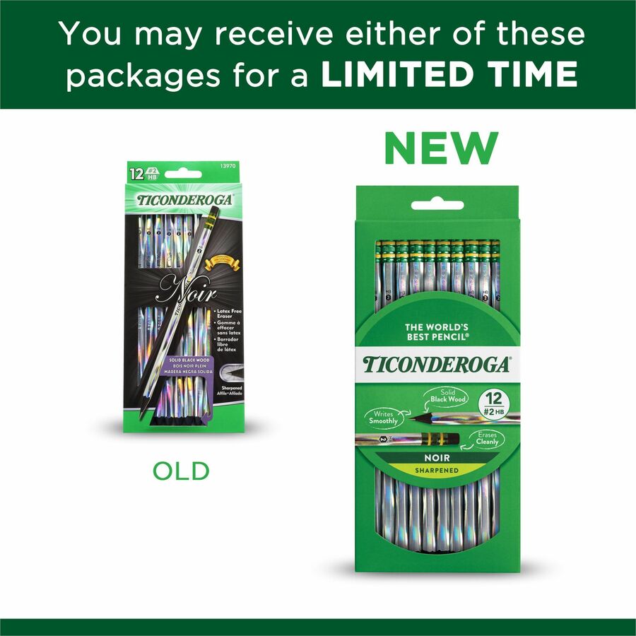 Ticonderoga Noir Pre-Sharpened No. 2 Pencils - #2 Lead - Black Lead - 1 Dozen
