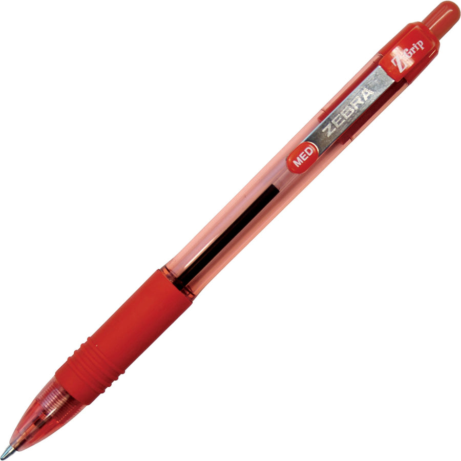 Zebra Z-Grip Retractable Ballpoint Pens - Medium Pen Point - 1 mm Pen Point Size - Retractable - Red - Clear, Red Barrel - 12 / Dozen - 