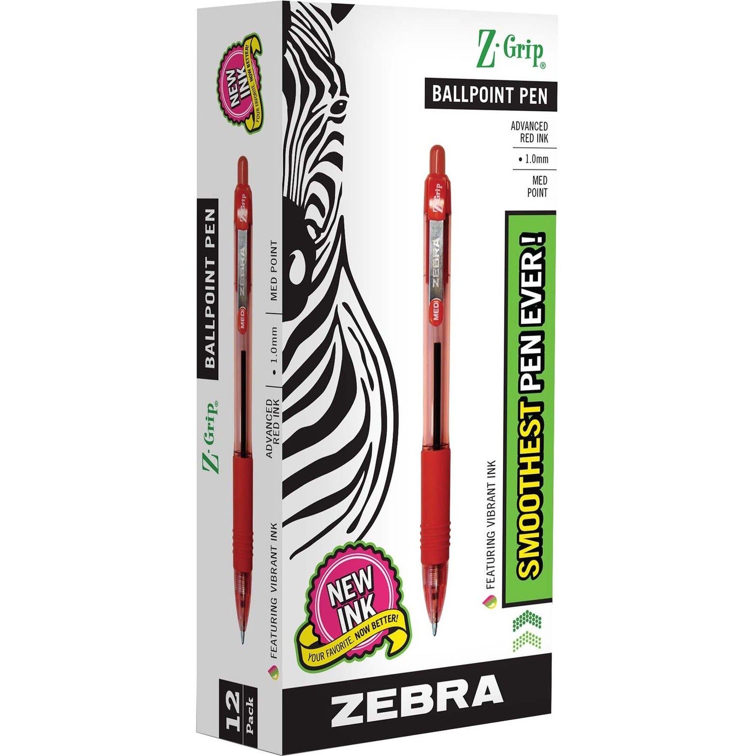 Zebra Z-Grip Retractable Ballpoint Pens - Medium Pen Point - 1 mm Pen Point Size - Retractable - Red - Clear, Red Barrel - 12 / Dozen - 