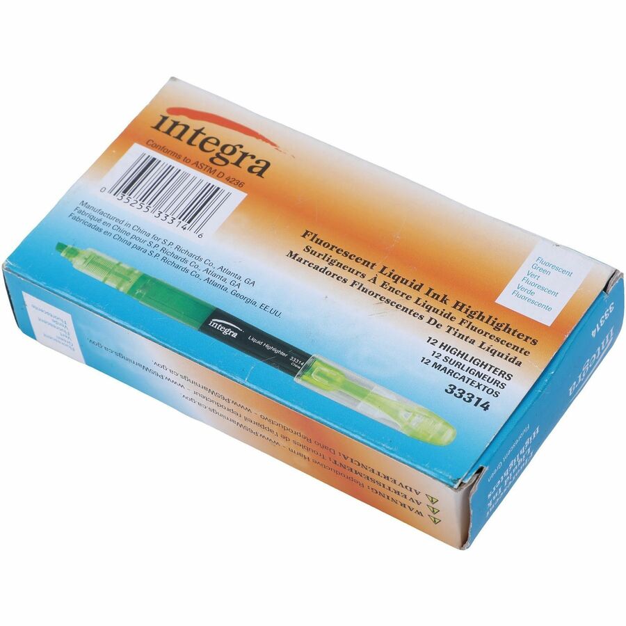 Integra Liquid Highlighters - Chisel Marker Point Style - Green - 1 Dozen