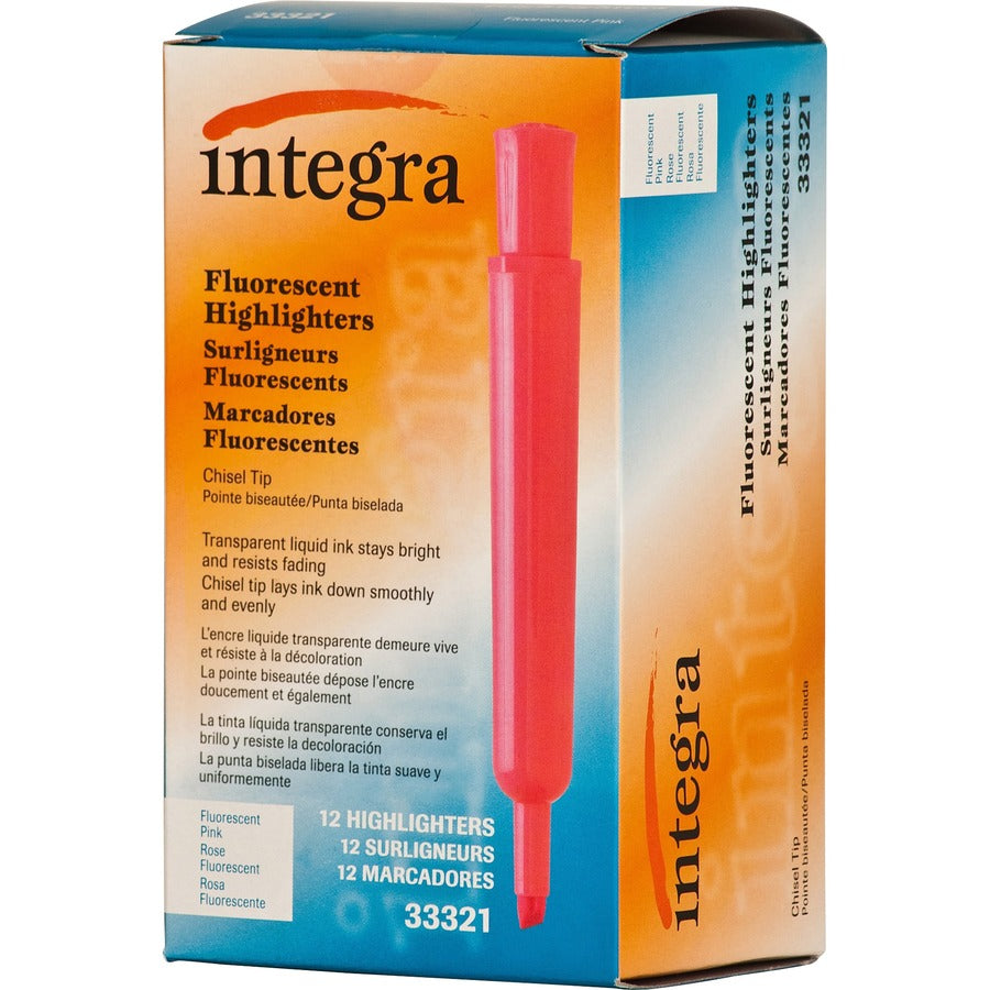 Integra Chisel Desk Liquid Highlighters - Chisel Marker Point Style - Fluorescent Pink - 1 Dozen