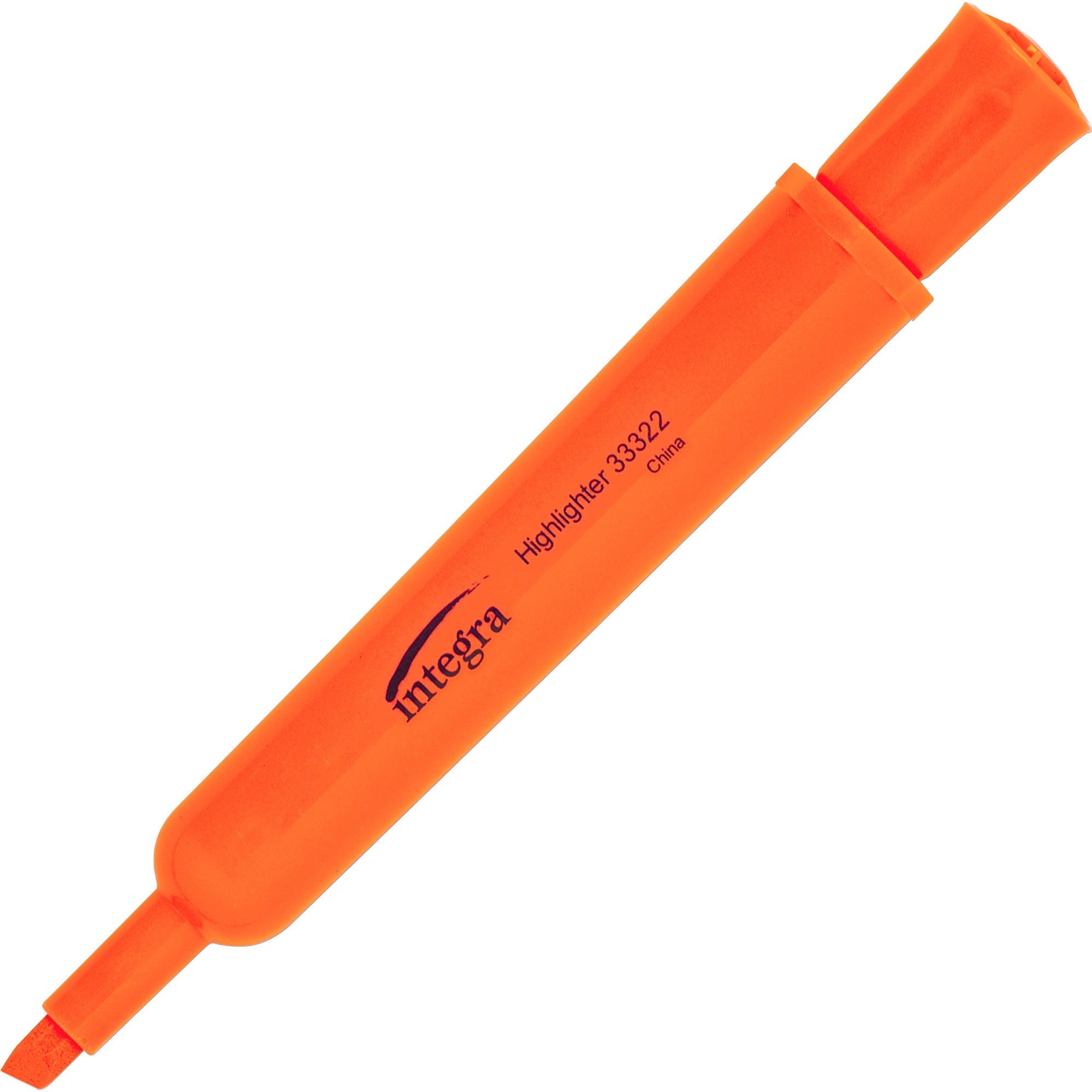 Integra Chisel Desk Liquid Highlighters - Chisel Marker Point Style - Fluorescent Orange - 1 Dozen - 