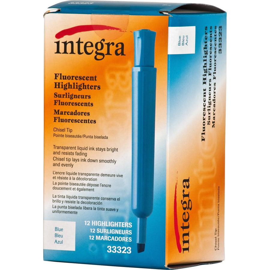 Integra Chisel Desk Liquid Highlighters - Chisel Marker Point Style - Fluorescent Blue - 1 Dozen