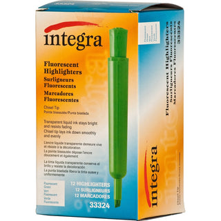 Integra Chisel Desk Liquid Highlighters - Chisel Marker Point Style - Green - 1 Dozen
