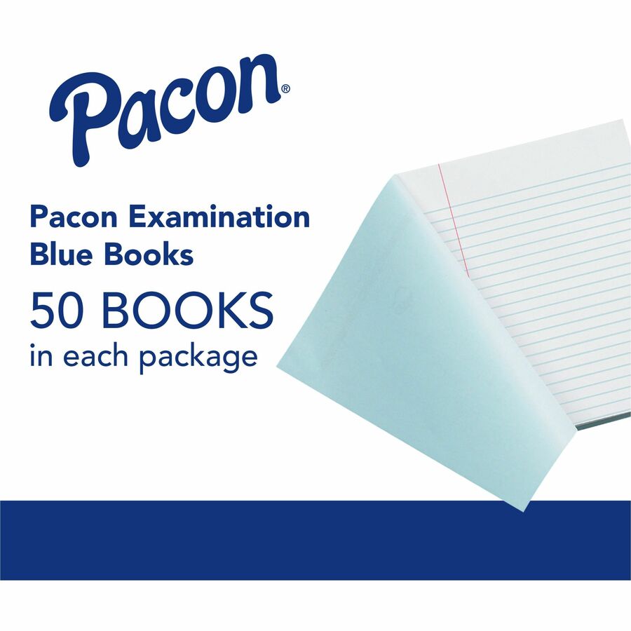 Pacon Blue Book Examination Book - 8 Sheets - 0.38" Ruled - Red Margin - 7" x 8 1/2" - White Paper - Blue Cover - Bond Paper - Recycled - 1000 / Carton - 